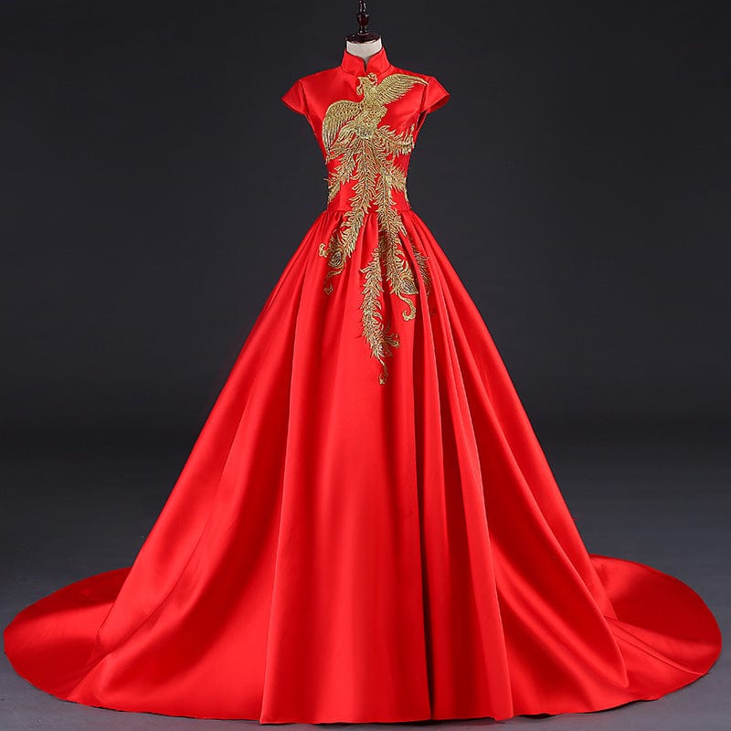 Red Chinese wedding dress, red Qipao prom dress, wedding Qipao