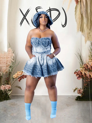 2 Piece Crop Strapless Summer Suit - SHADOW FASHION CLOTHING