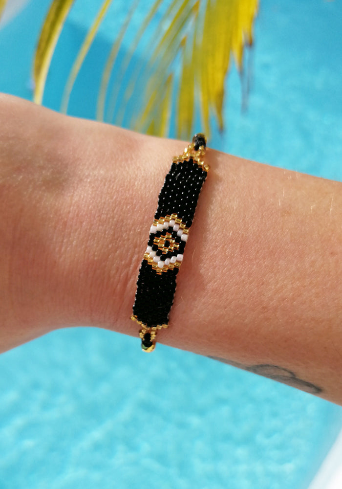 black woven beaded stackable bracelet Hula Beach