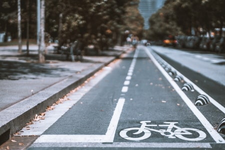 Bike lane with sign.