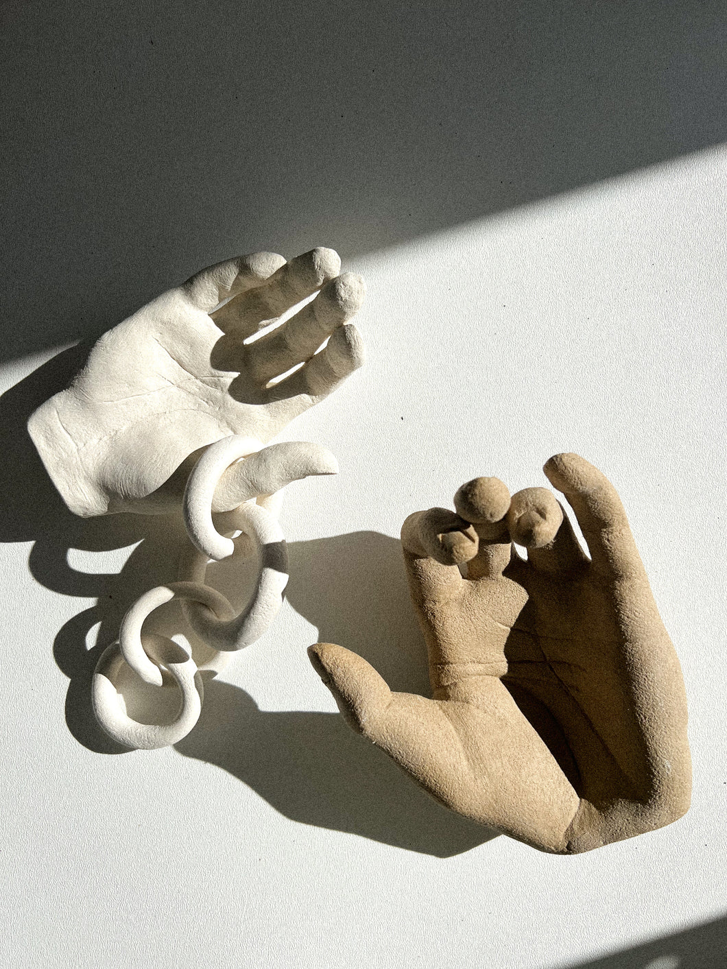 Studio Ceramic Cast Hand and Chain by Brazilian Artist Joyce Schleiniger