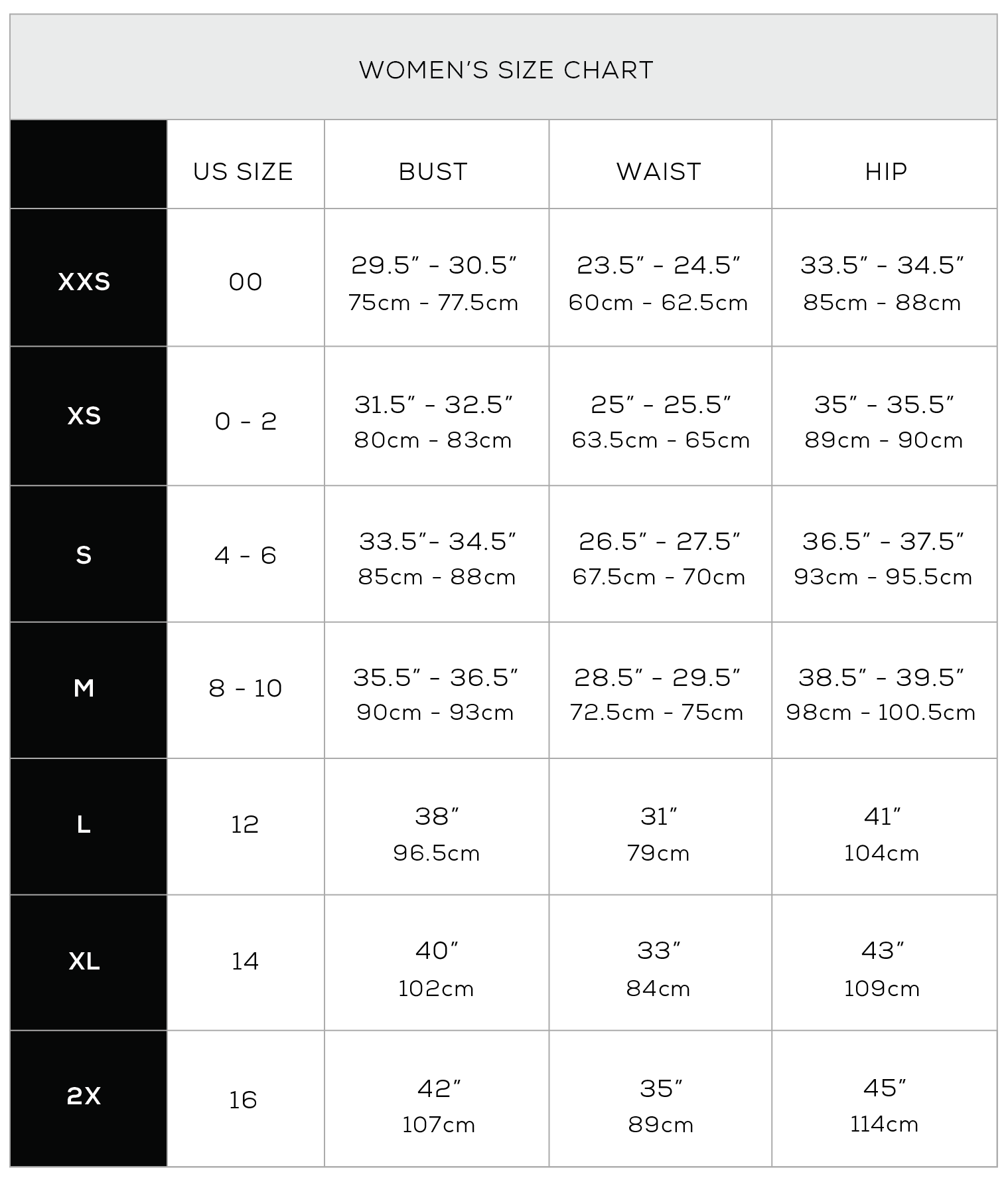 Size Chart – BSoul Collections