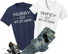 Load image into Gallery viewer, Couples Shirts, His &amp; Hers Personalized T-Shirts. Great Anniversary or Wedding Gift

