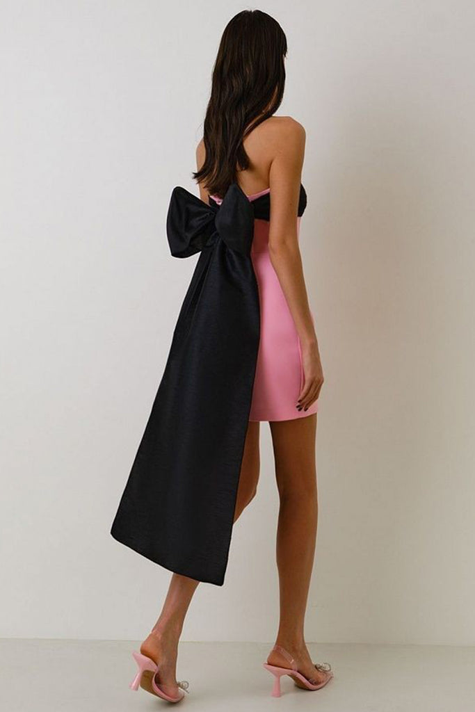 AROLORA Rhinestone Fringe Backless Mini Dress Black / S