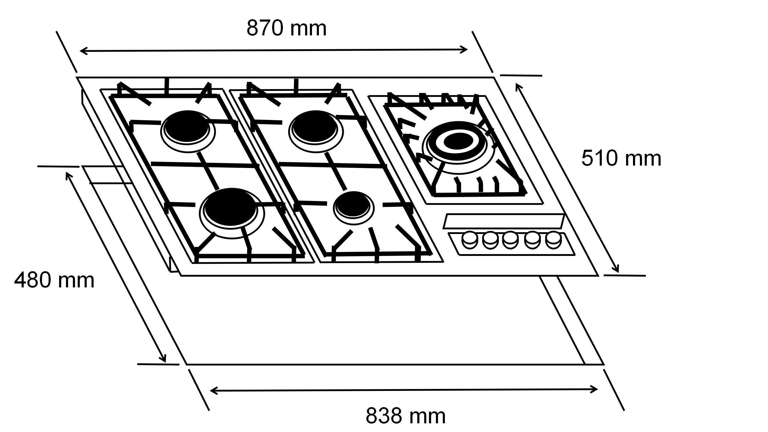 ALVA 90CM 5BURNER GAS HOB STAINLESS STEEL