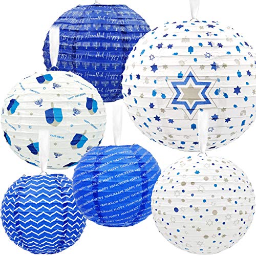 Hying 12 Rolls Happy Hanukkah Ribbons for Wrapping Gifts, White Blue Ribbon for Gift Wrapping Party Decoration DIY, 3/8 x 12 Yards Chanukah Star of