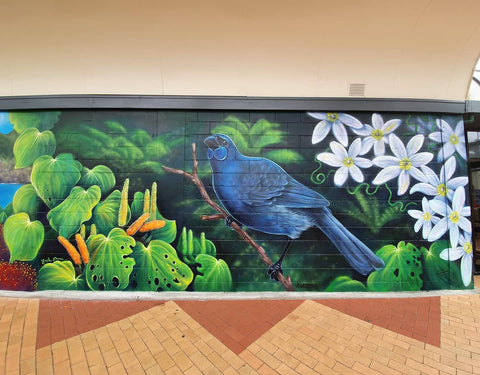 Erika Pearce Kokako mural for Paihia Trust, Bay of Islands, NZ