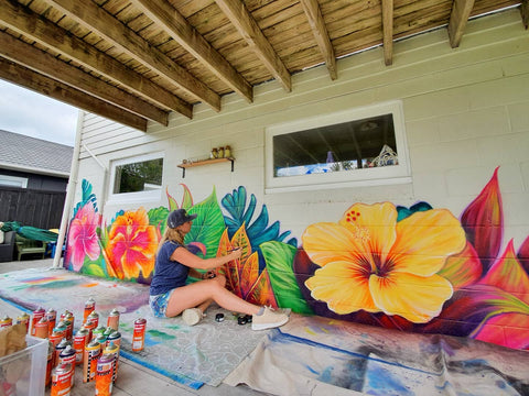 Erika Pearce Mural for private home, tropical plants, NZ