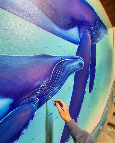 Erika Pearce humpback whale mural close up for Wanderlust, Tauranga, NZ