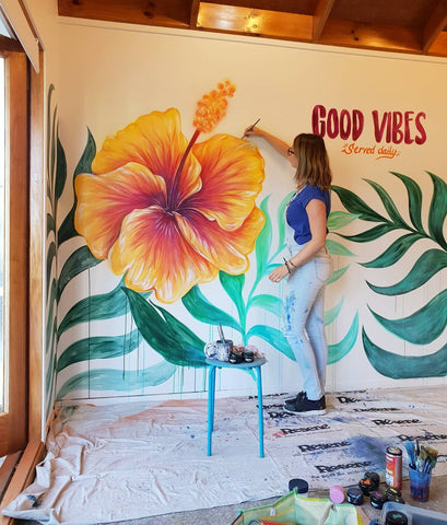 Erika Pearce mural for Smoothie Shop, Kerikeri NZ, Hibiscus