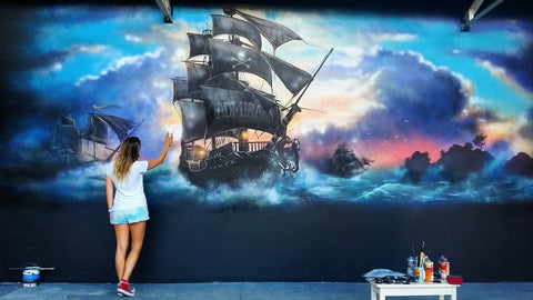 Erika Pearce mural for Strong Factory Gym, Auckland NZ, pirate ship