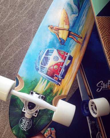 Erika Pearce skateboard artwork for Shifty Longboards, NZ