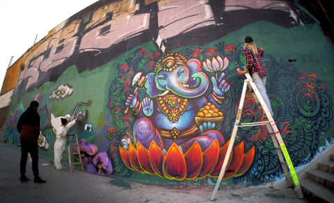 Erika Pearce street art mural Ganesha, Point Chev, Auckland, NZ