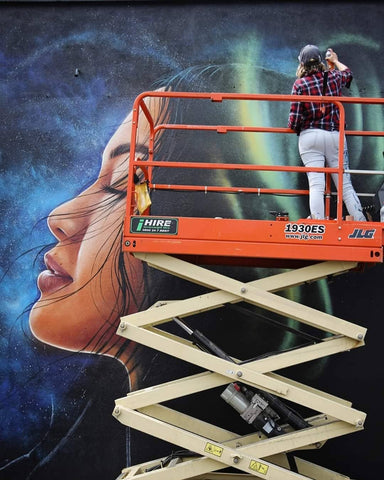 Erika Pearce street art mural in Riverton New Zealand, work in progress