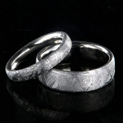 Matching meteorite wedding band set