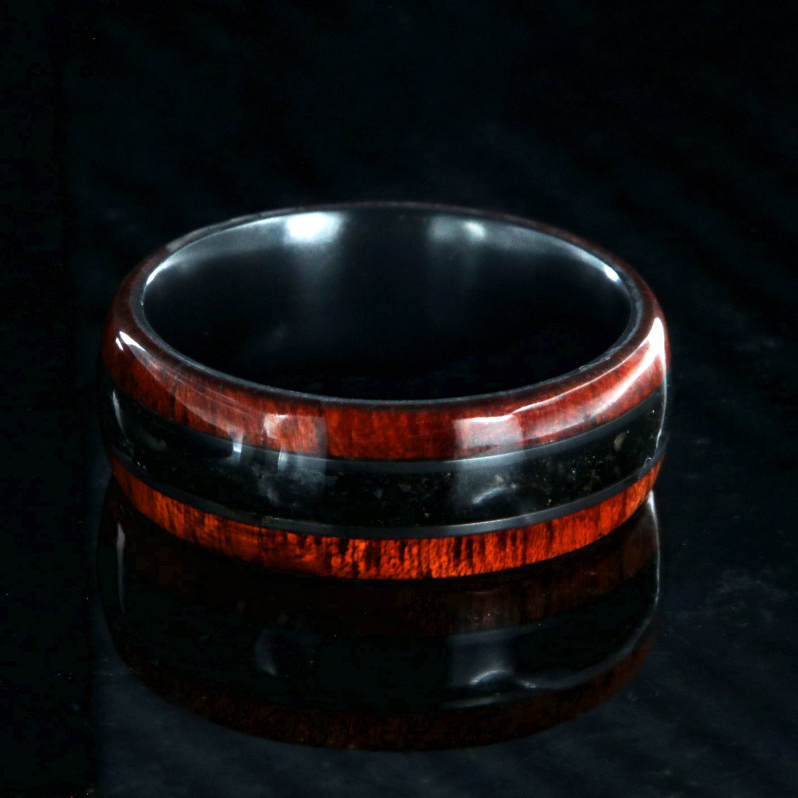 Exotic Petrified Wood Ring with Titanium Edges