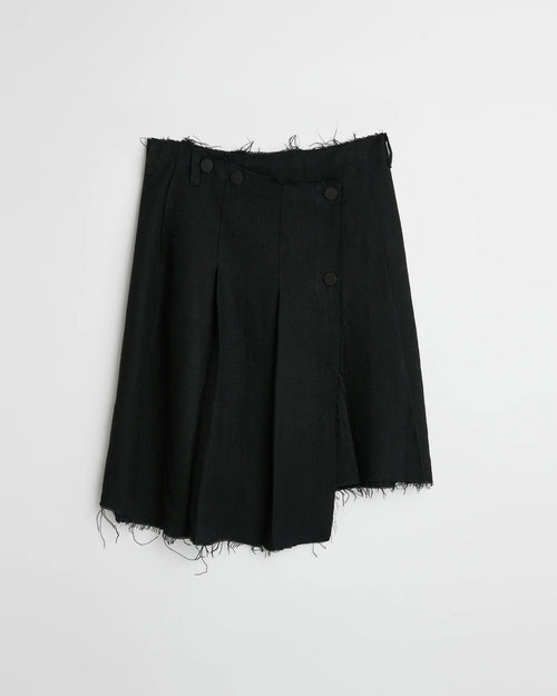 PLEATED WRAP SKIRT / BLACK LINEN – FABRIC