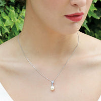 Imperial Rhodium Pearl And Crystal Teardrop Pendant - Elegance of Elena