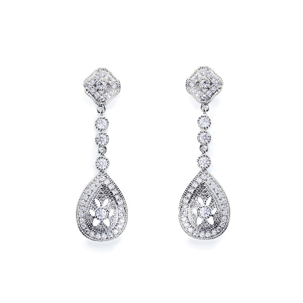Moonstruck Rhodium Crystal Vintage Pave Earrings - Elegance of Elena