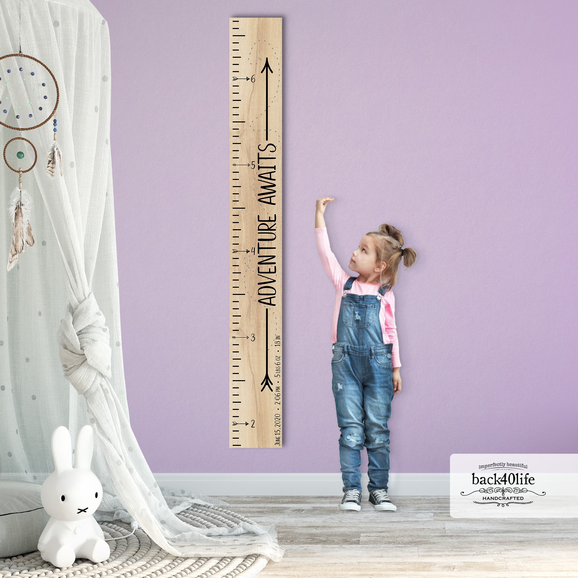 Wooden Kids Growth Height Chart Ruler for Boys and Girls (The Bentley) - Express Edition (D#74FM76I)