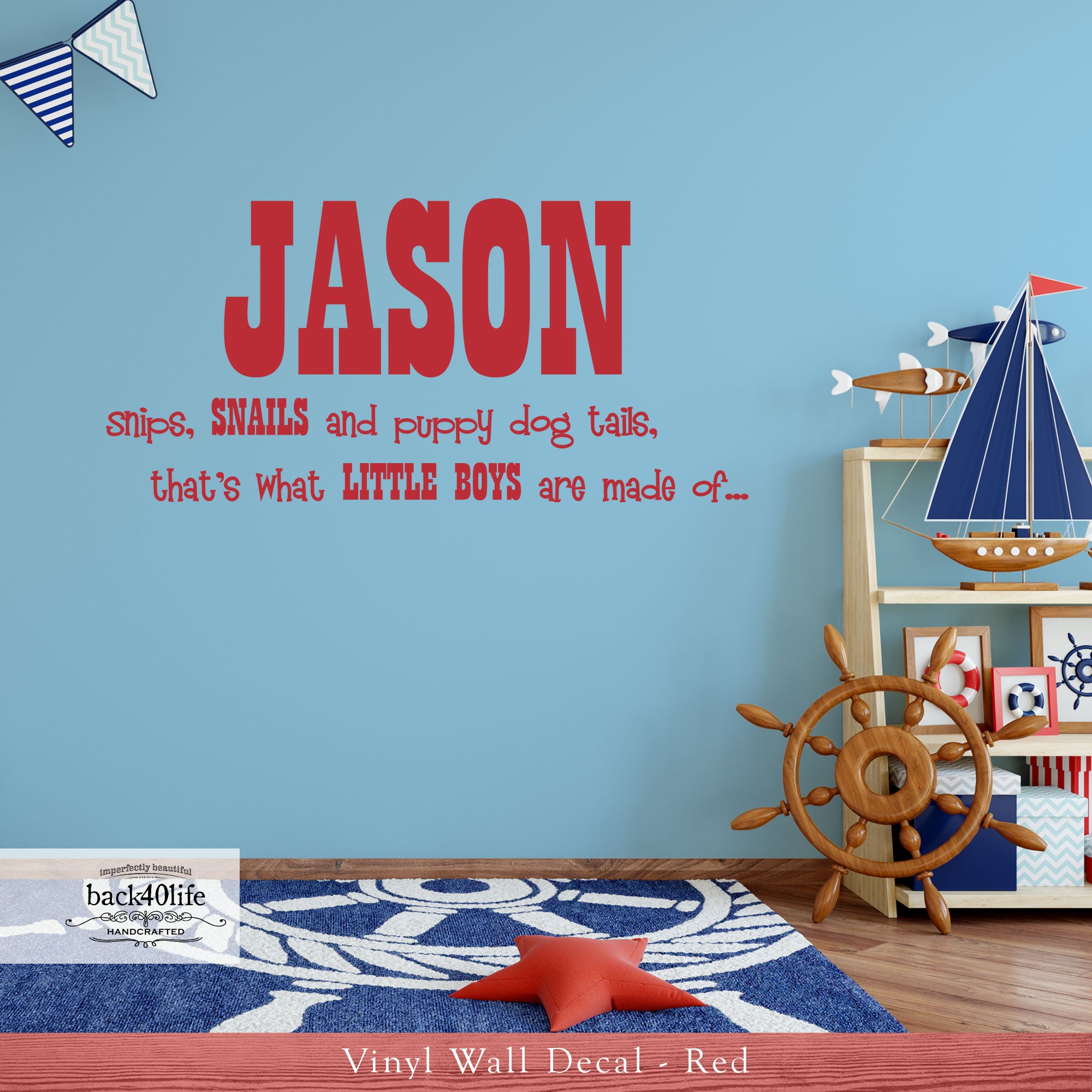  Fishing Boy Personalized Name Wall Decal - Baby Boy