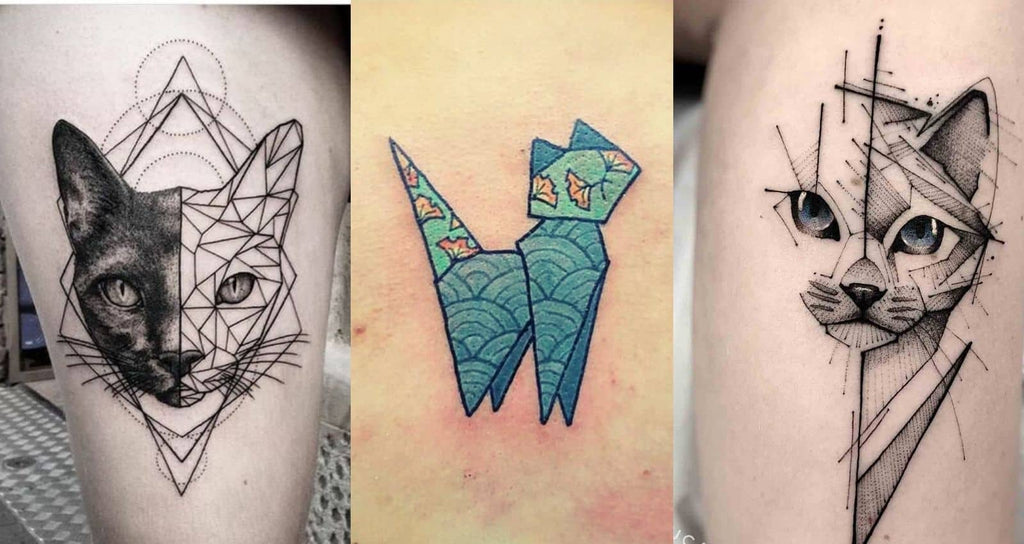 Tatuaje de origami de gato geométrico
