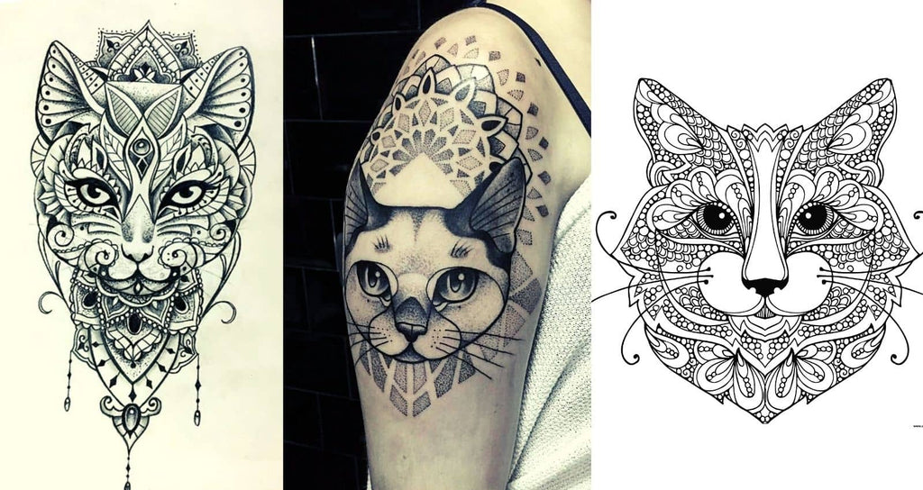 Tatouage chat mandala 