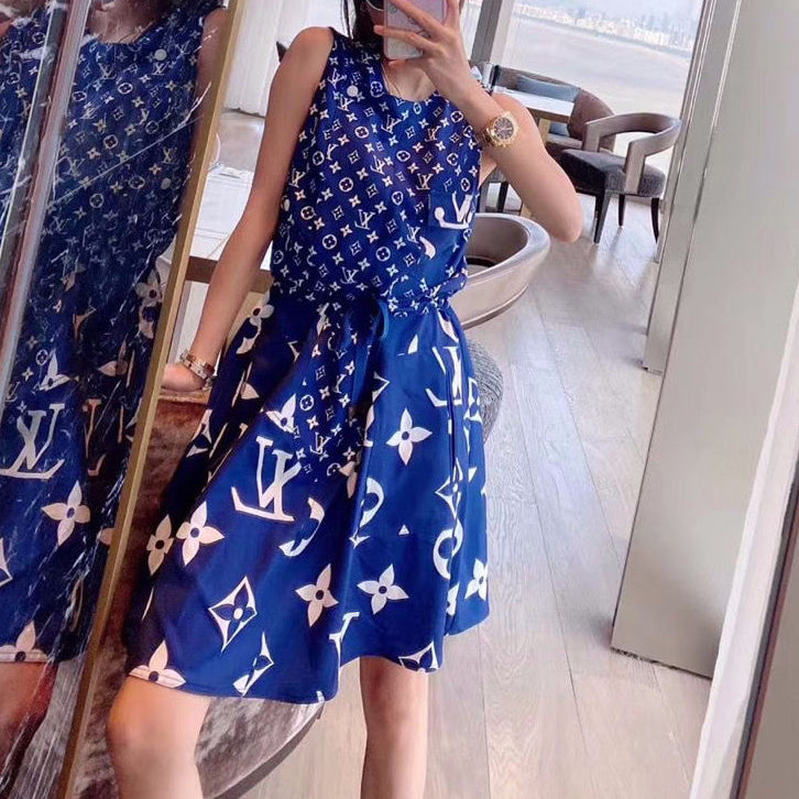 LV Louis Vuitton New fashion dress letter print sleeveless long skirt