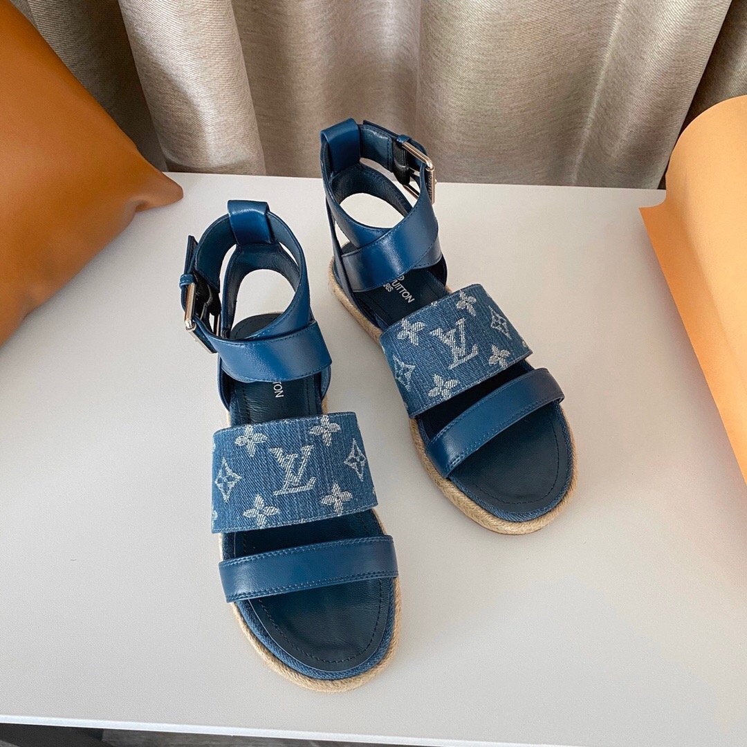 Inseva Louis Vuitton LV Sandals Women Cowboy Shoes Monogram Blue