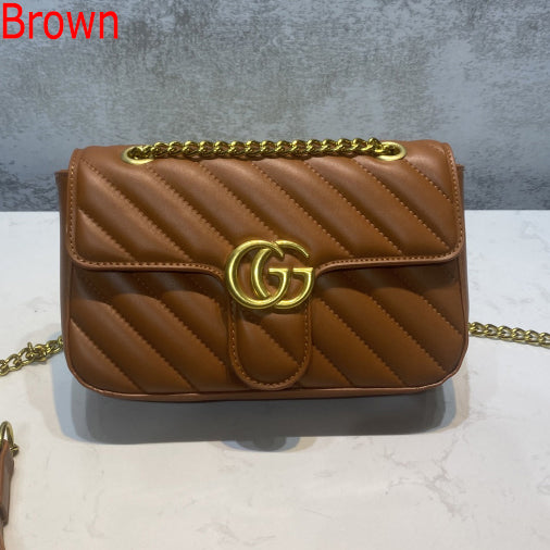 GG new solid color sewing thread shoulder bag letter chain messenger bag Khaki