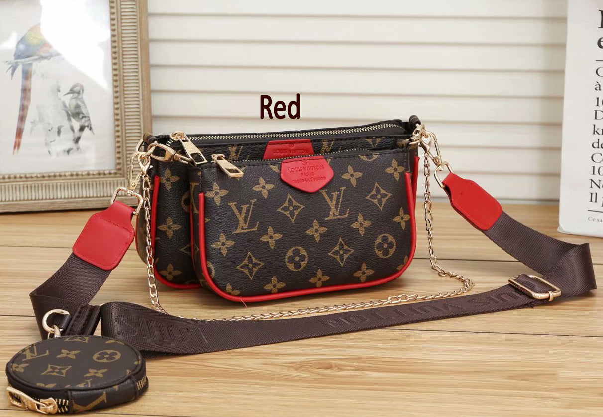 Louis Vuitton LV Classic Letters Full Print Fashion Ladies Hand-held Chain Bag Coin Purse One Should