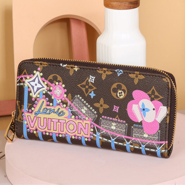 LV Louis Vuitton New Printed Letter Zipper Wallet Long Clutch Bag