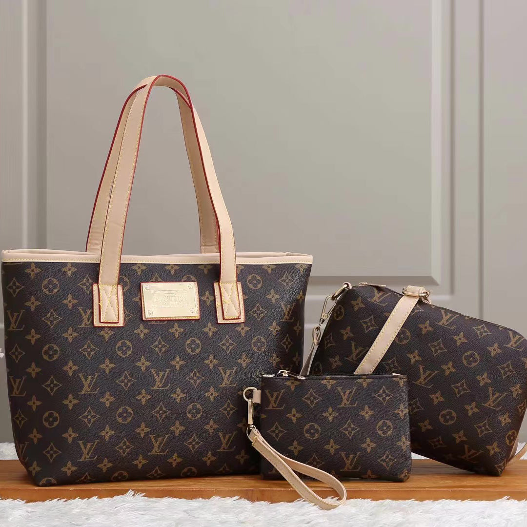 LV Louis Vuitton Hot Three-piece Set Fashion Ladies Handbag Shoulder Messenger Bag Shopping Bag