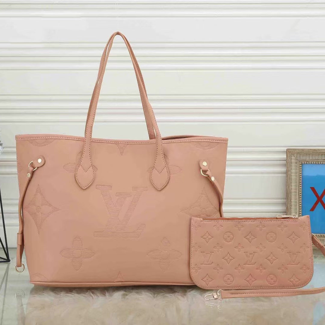 LV Louis Vuitton solid color embossed two-piece shopping handbag shoulder bag messenger bag Pink