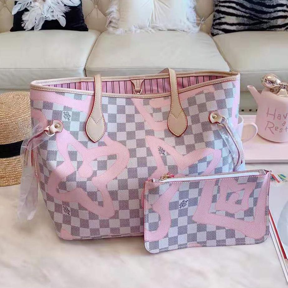 LV Louis Vuitton High Quality Women Shopping Leather Tote Handbag Shoulder Bag Purse Wallet Set Two-