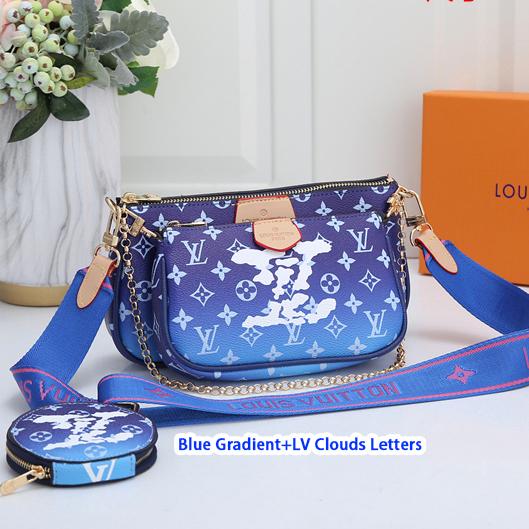 Inseva LOUIS VUITTON LV Women Shoulder Bag Three Suit Crossbody Bag Colorful Blue Light blue Interva