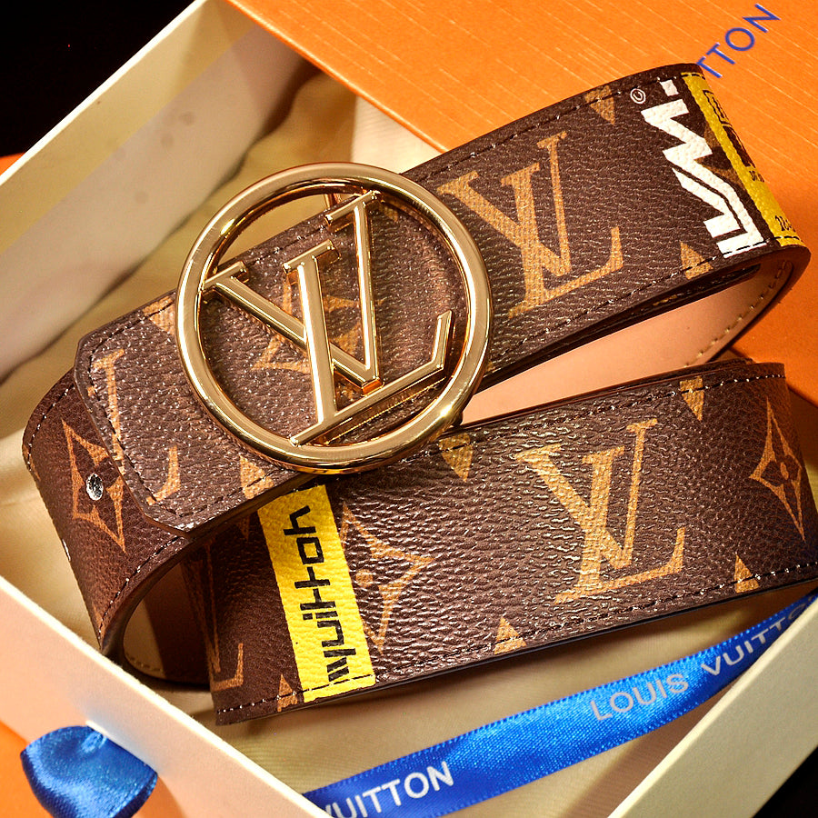 LV Louis Vuitton Fashion Men's and Women's Letter Buckle Logo Earth Print Belt