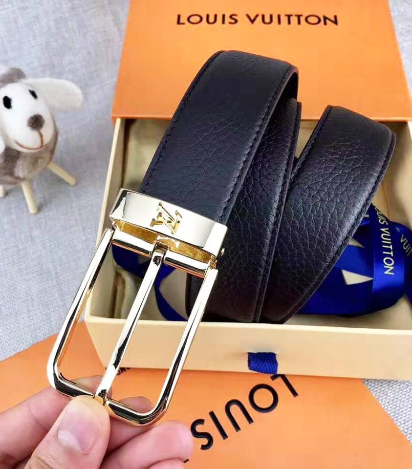 Inseva LV Louis Vuitton Popular Women Men Simple Smooth Buckle Belt Leather Belt With Box