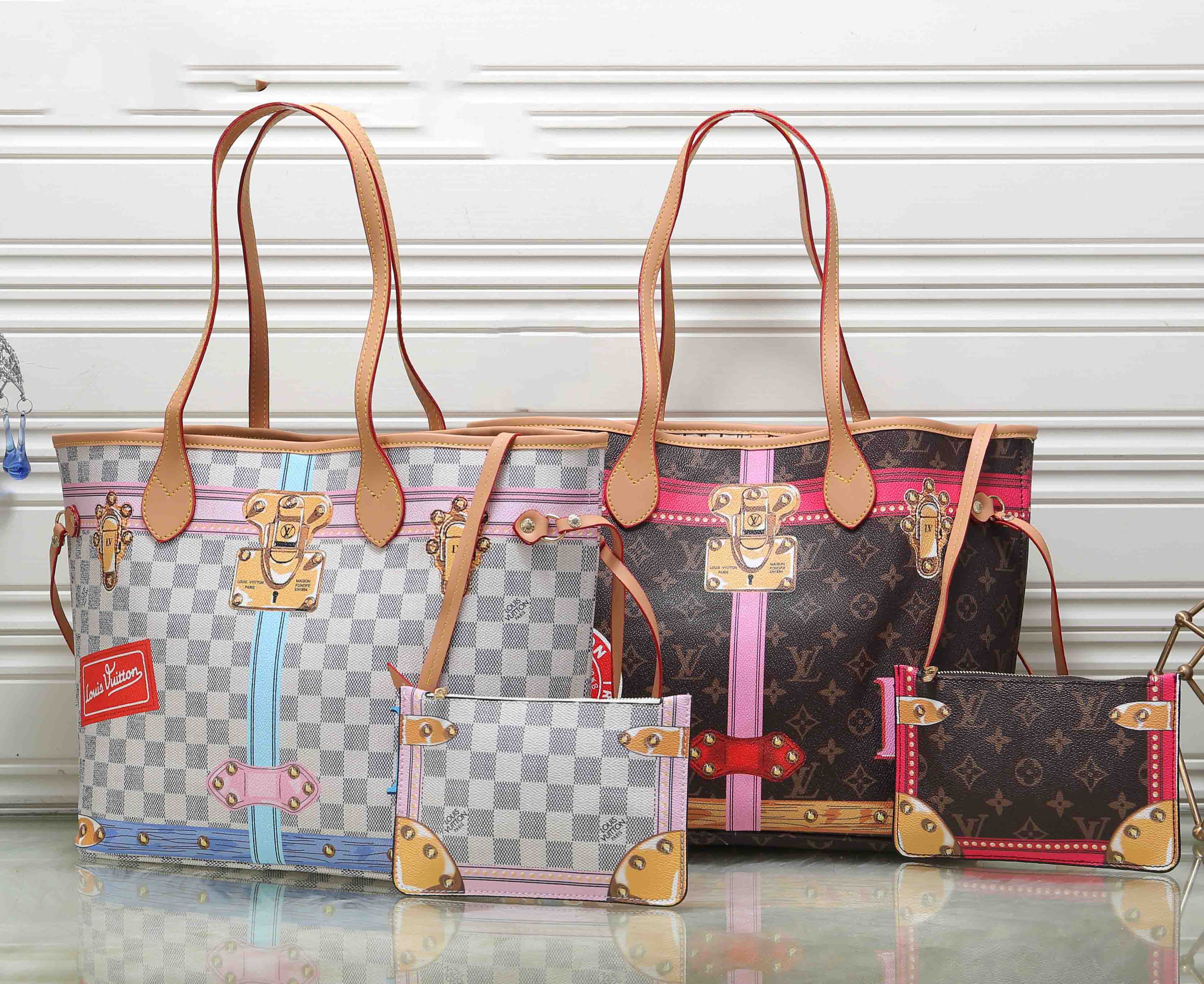 Louis Vuitton Classic Large Capacity Handbag Shopping Bag Two-piece Set Letter Check Print Fashion L