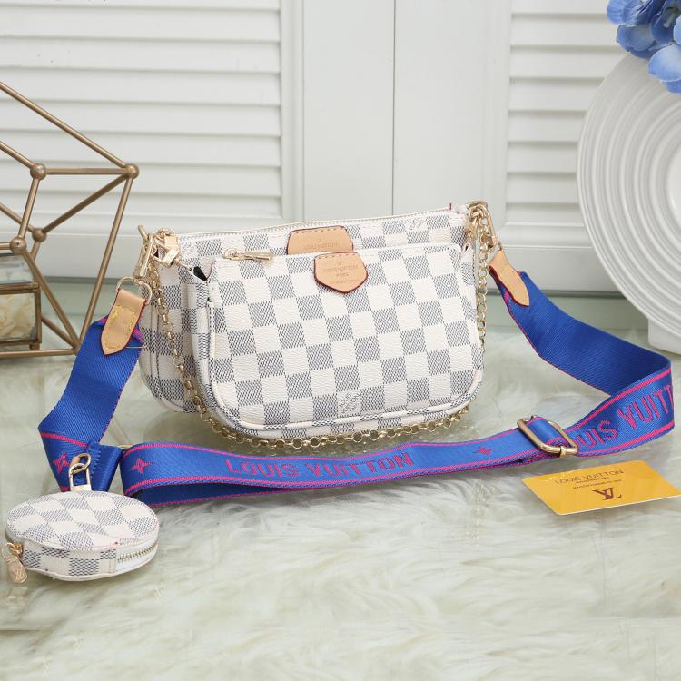 Inseva Louis Vuitton LV Hot Sale White Check Print Women's Casual Three-Piece Shoulder Bag