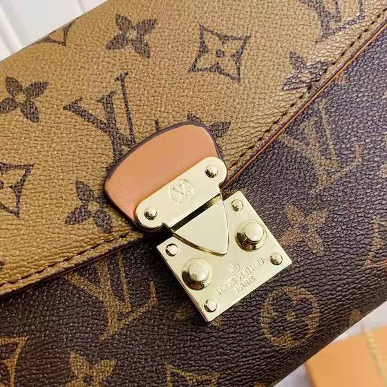 LV Louis Vuitton Embossed Letter Logo Flap Shoulder Bag Chain Cr