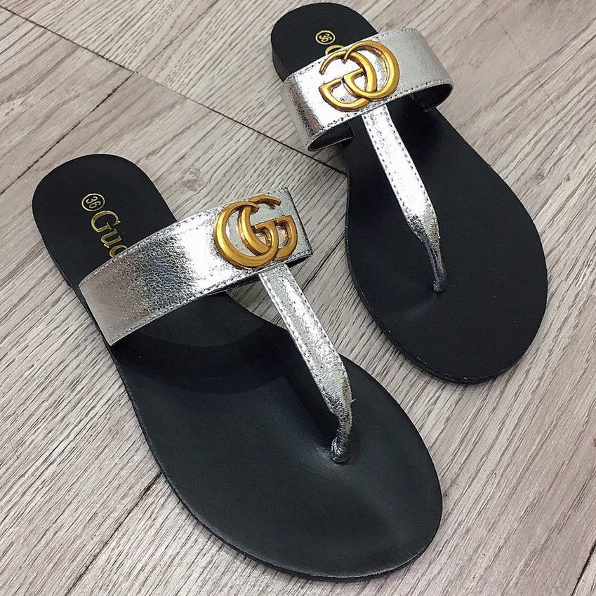 GG letter gold buckle ladies casual sandals slippers Shoes Brown
