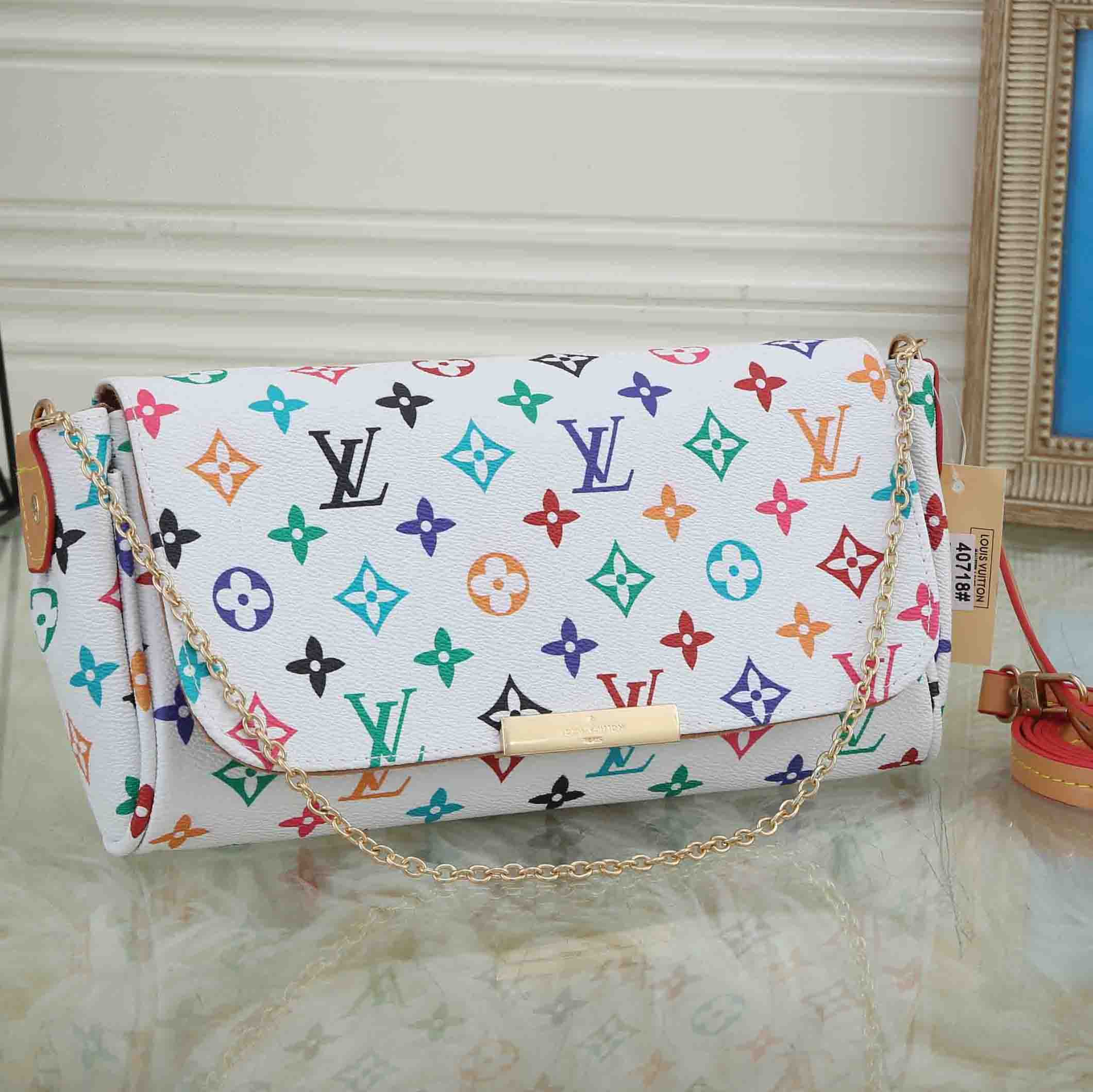 LV Louis Vuitton Color Letter Print Flap Shoulder Bag Crossbody 