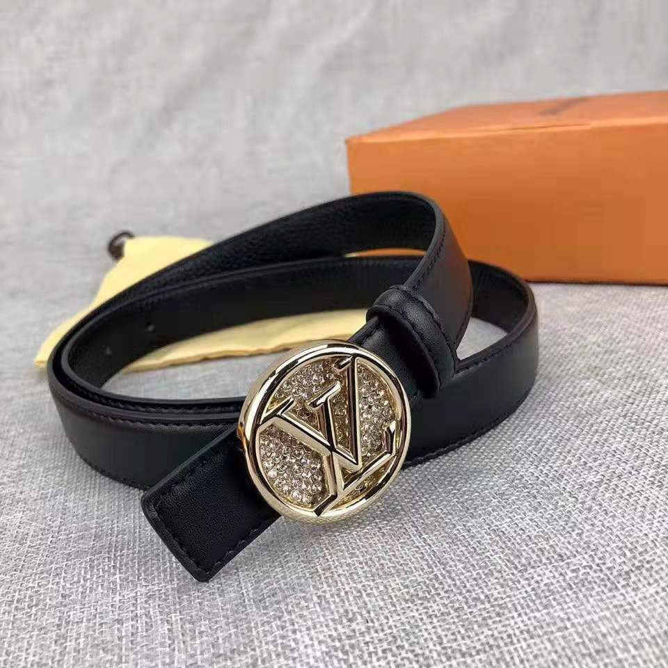 Louis Vuitton LV Fashion New Letter Diamond Buckle Women Men Leisure Belt Black With Box