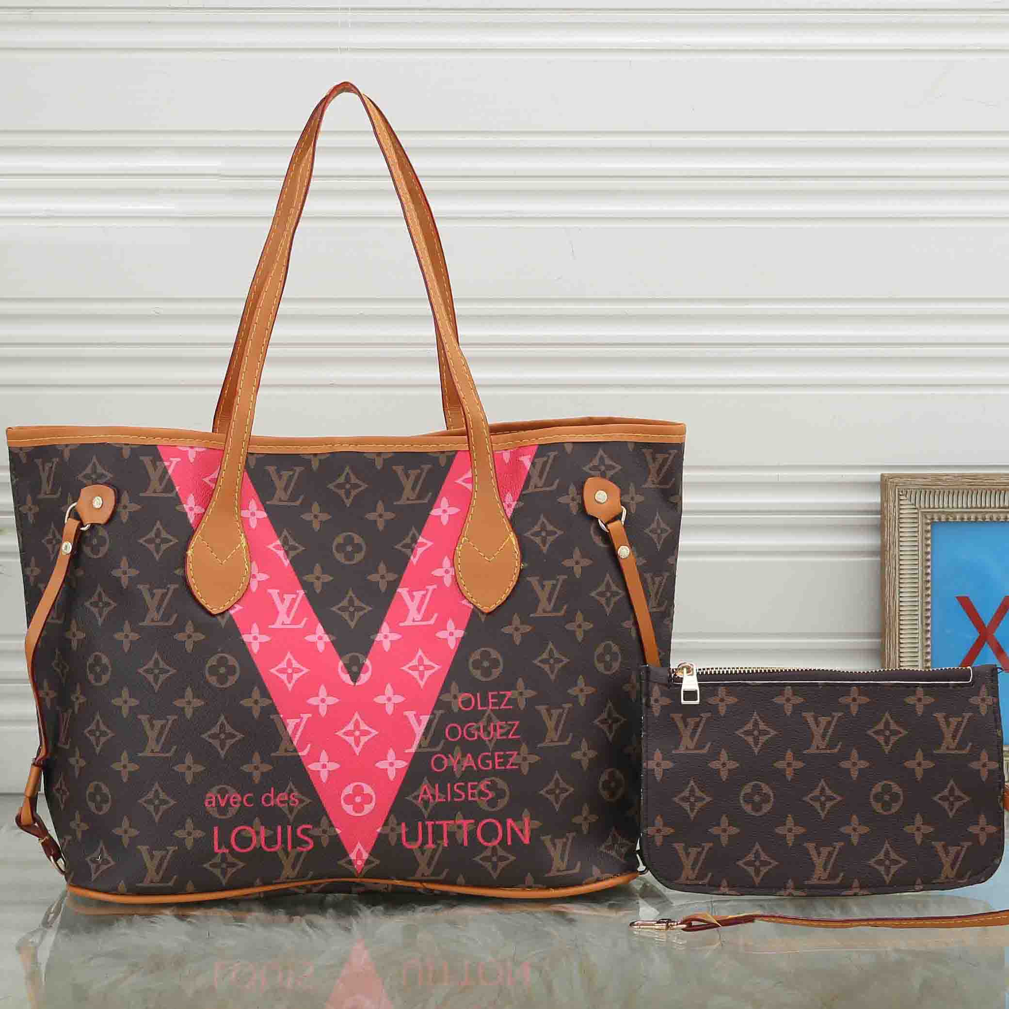 LV Louis Vuitton Printed Letters Ladies Shopping Handbag Shoulder Bag Messenger Bag Two-Piece Set