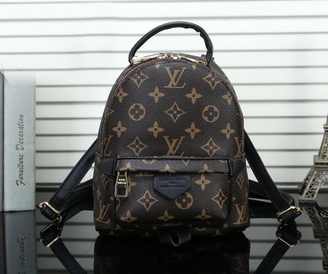 LV Hot Sale "Louis Vuitton" Popular Woman Leather Shoulder Bag Bookbag Mini Backpack Coffe