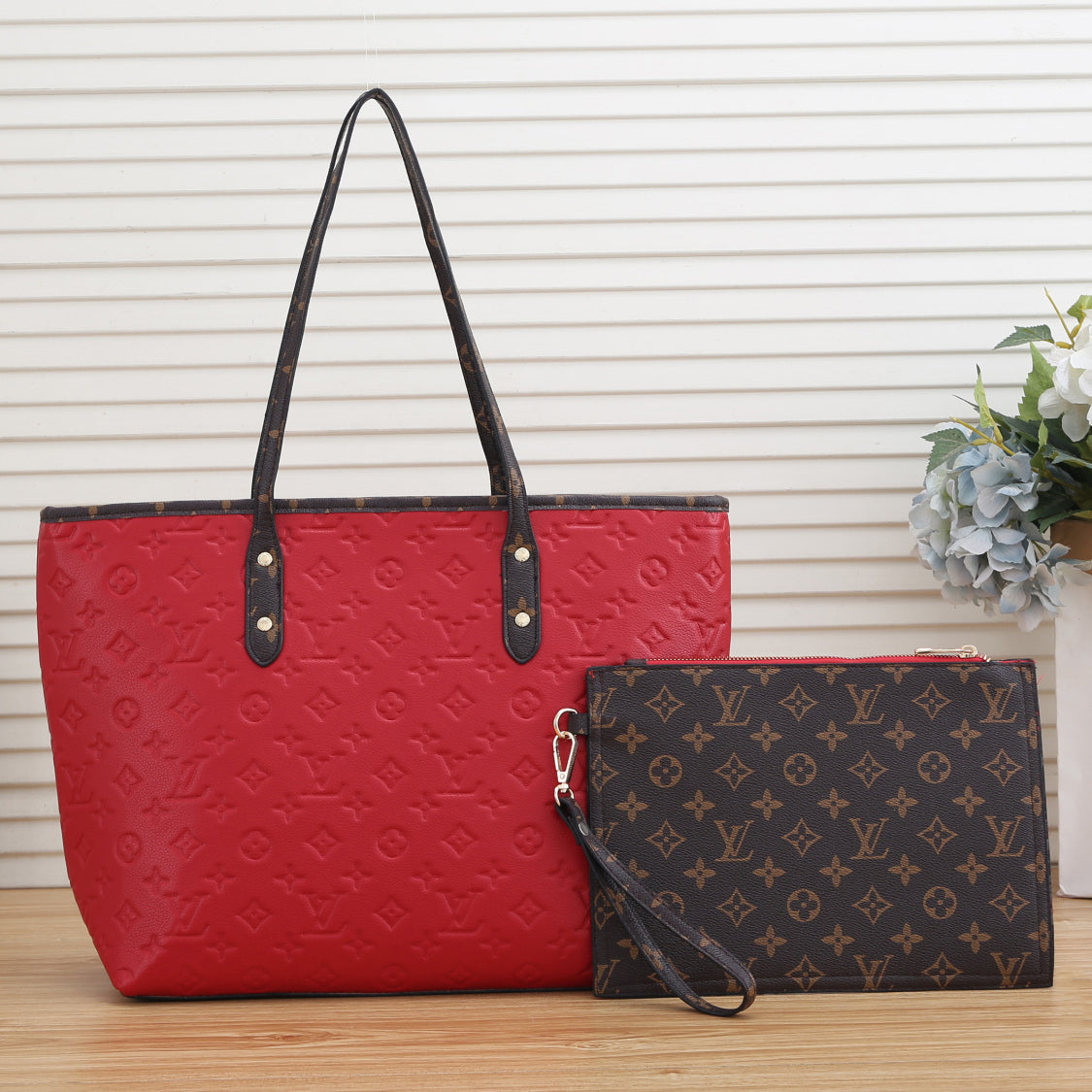 LV Louis Vuitton Printed Letters Ladies Shopping Handbag Shoulder Bag Messenger Bag Two-Piece Set Wh