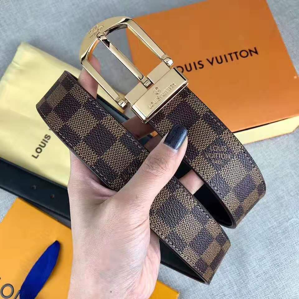 Inseva Louis Vuitton LV New fashion plaid leather couple belt 3.4 cm With Box