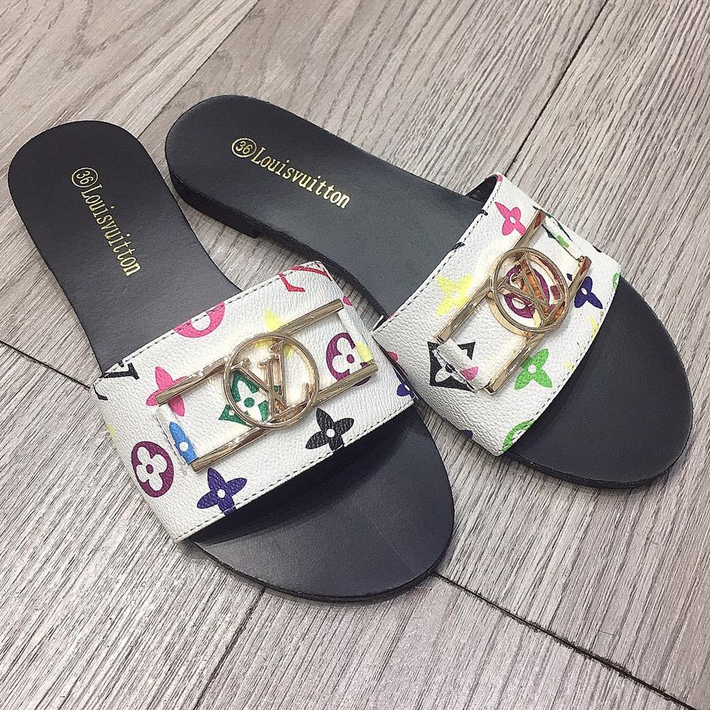 LV Louis Vuitton Fashion Ladies Slippers Letter Logo Sandals Sho