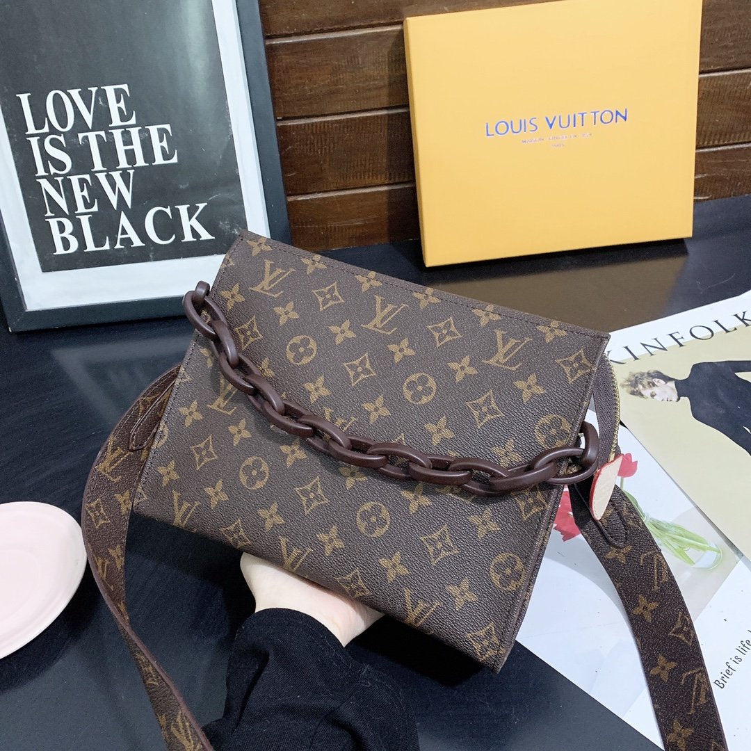 LV Louis Vuitton classic letter logo ladies shopping cosmetic bag chain handbag shoulder bag messeng